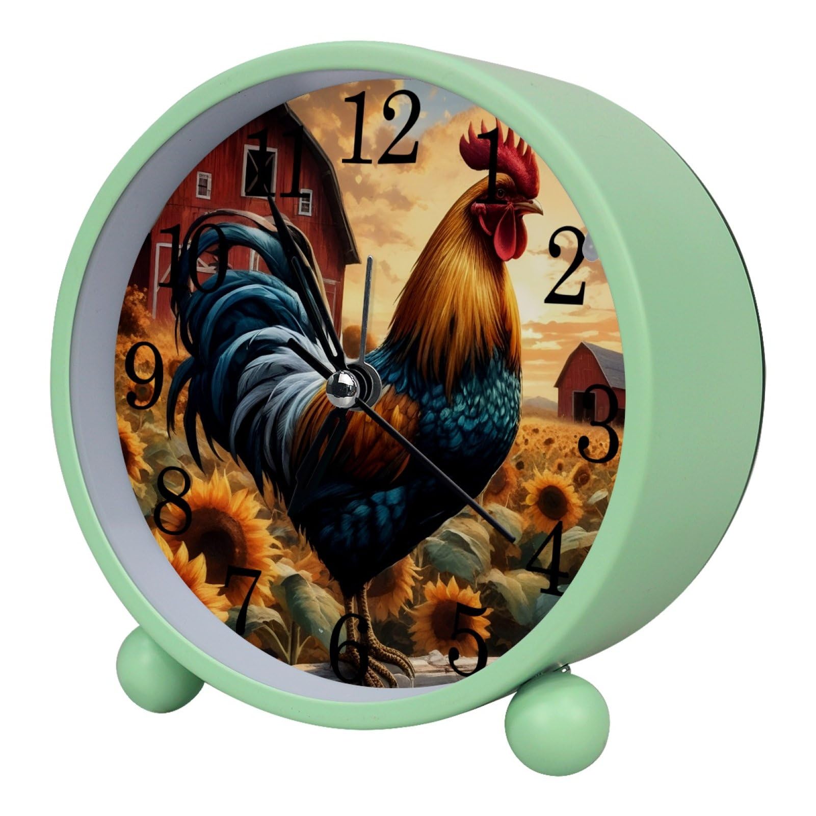 etoenbrc 10.9" Alarm Clock for Kids,Small Battery Operated Clock, Slient Plastic Table Clock for Living Room Decor,Bedroom,Office, Vintage Rooster