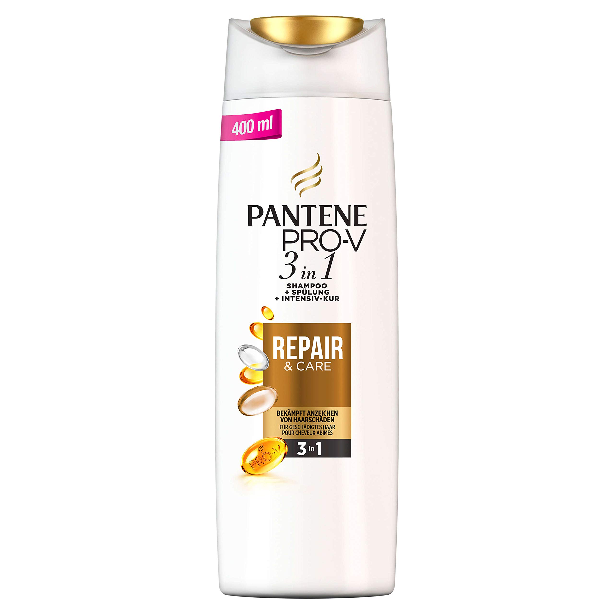 Pantene Pro-V Repair & Care szampon 3 w 1 + odżywka pielęgnacyjna + intensywna pielęgnacja, formuła Pro-V + przeciwutleniacze, do włosów zniszczonych, 400 ml