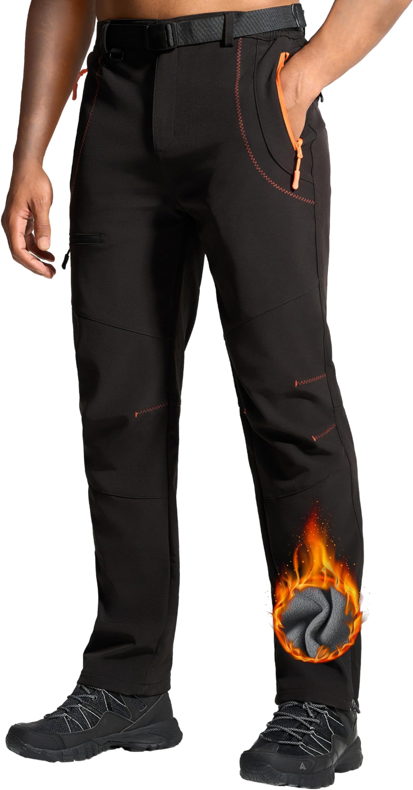 Mens Hiking Snow Ski Pants Winter Insulated Fleece Lined Outdoor Men Waterproof Windproof Insulated With Belt