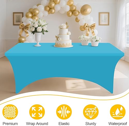 Miniatura 70 de Smiry Paquete de 2 manteles de elastano de 6 pies, elásticos ajustables, lavables y sin arrugas, rectangulares para mesa de patio, para exteriores,