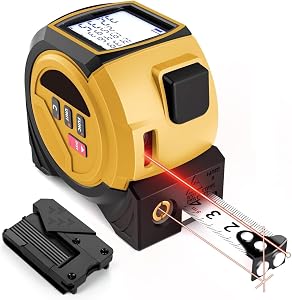 Telemetru laser 3 în 1 Uadme, 40 m, ruletă digitală 5 m, afișaj LCD, calcul arie, volum, Pitagora, unități m/ft/inch