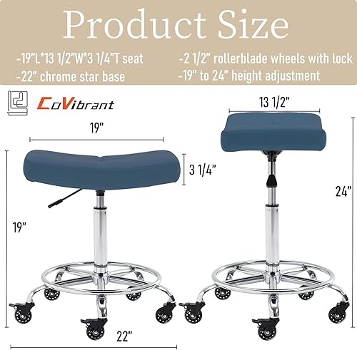 Vista 17 de Taburete enrollable ajustable resistente con asiento ancho, ruedas de goma bloqueables y reposapiés, silla giratoria para cocina, laboratorio, Gris