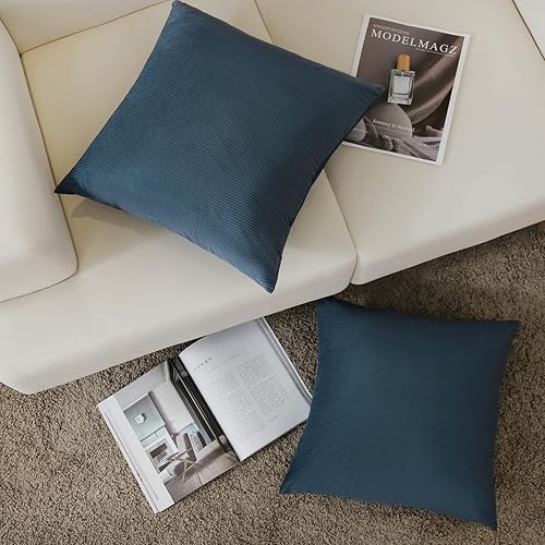 Miniatura 2 de JIAHANNHA Juego de 2 fundas de almohada de terciopelo azul gris de 24 x 24 pulgadas, fundas de cojín cuadradas con diseño de rayas suaves y