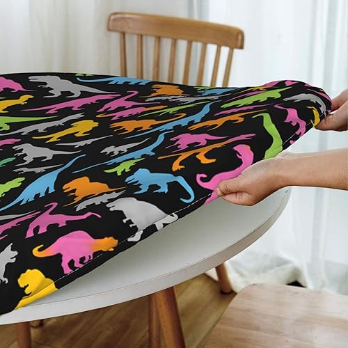 Miniatura 3 de Famame Mantel redondo ajustable con diseño de dinosaurios lindos y coloridos, impermeable, con borde elástico, para interiores y exteriores, se