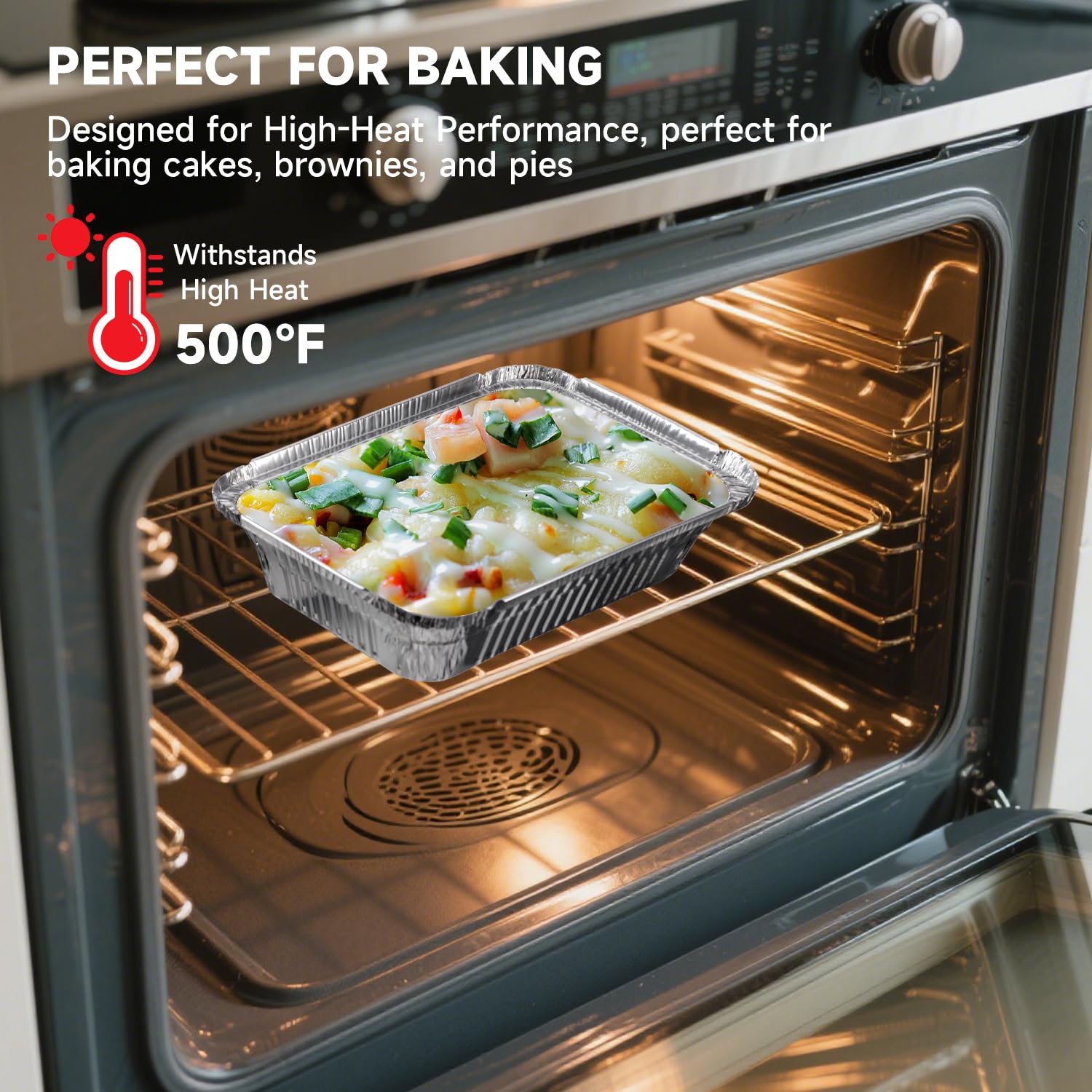Sartenes de aluminio con tapas, paquete de 50 sartenes desechables de capacidad de 2.2 libras, sartenes de aluminio resistentes de 8.5 x 6 pulgadas con tapas para hornear pasteles, cocinar,