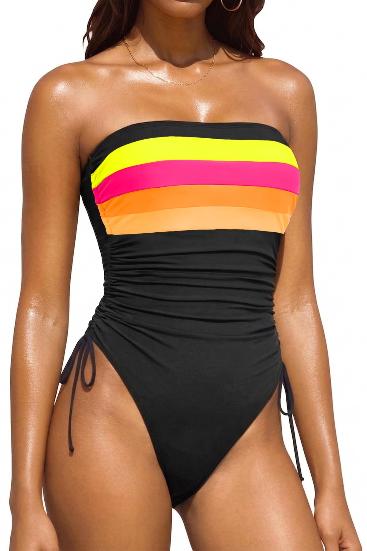 Women Strapless One Piece Swimsuit - Bandeau Tummy Control Bathing Suit
