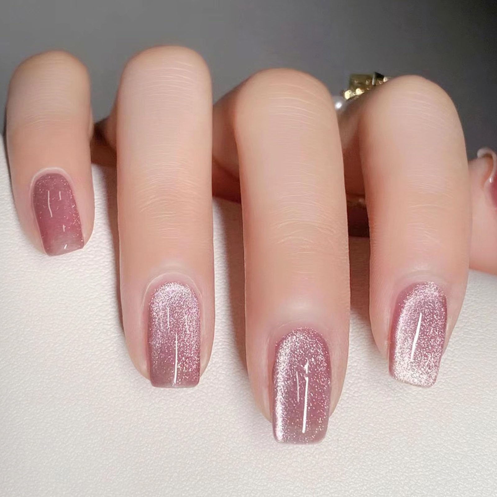 Square Press on Nails Short - Red Cat Eye Short Fake Nails, Glossy Glue on Nails Press Ons Reusable Acrylic Full Cover False Nails for Women 24 Pcs