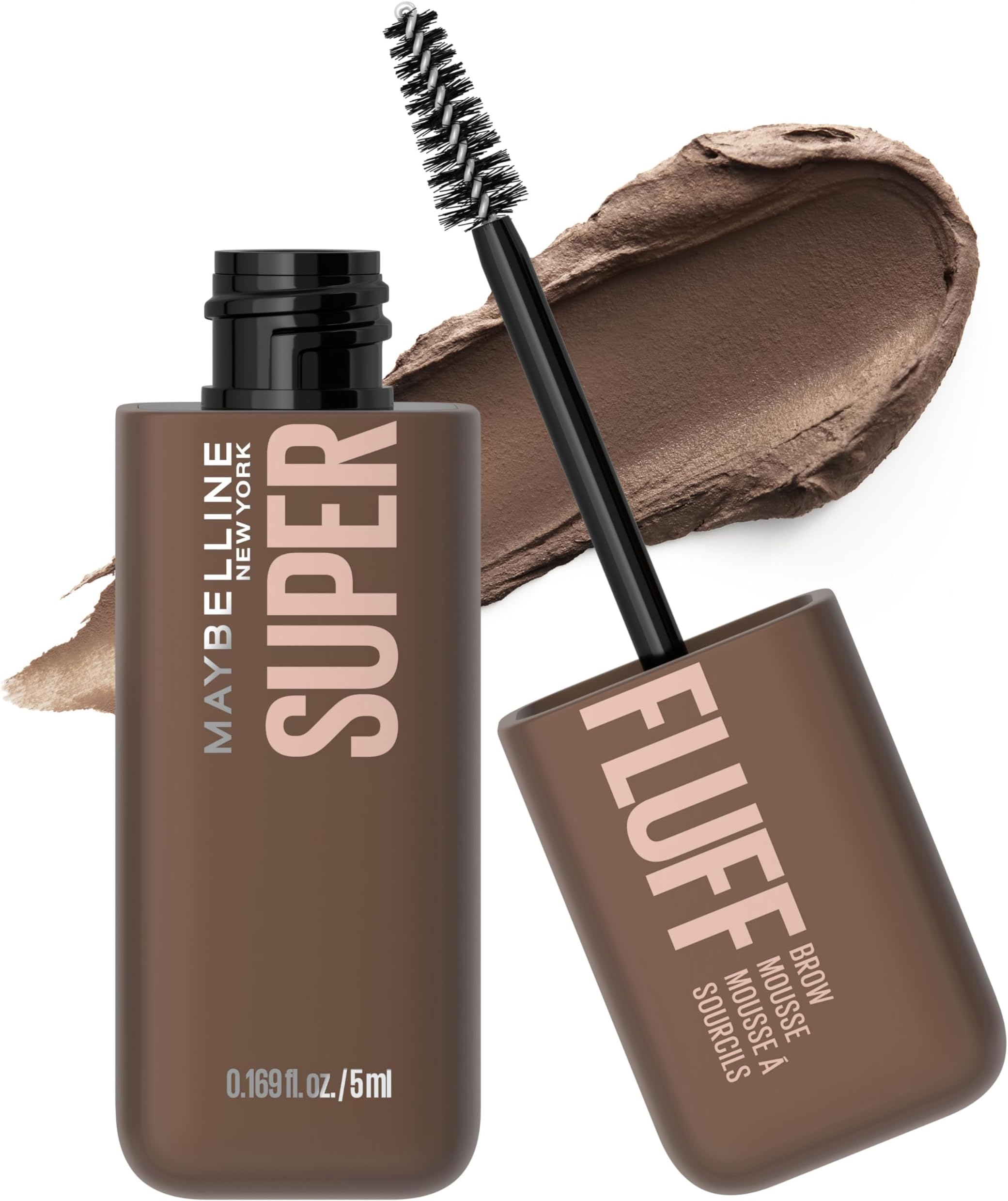 Maybelline Superfluff Volumizing Brow Mousse, All Day Tinted Brow Gel For Soft Full Brows, Medium Brown, 1 Count