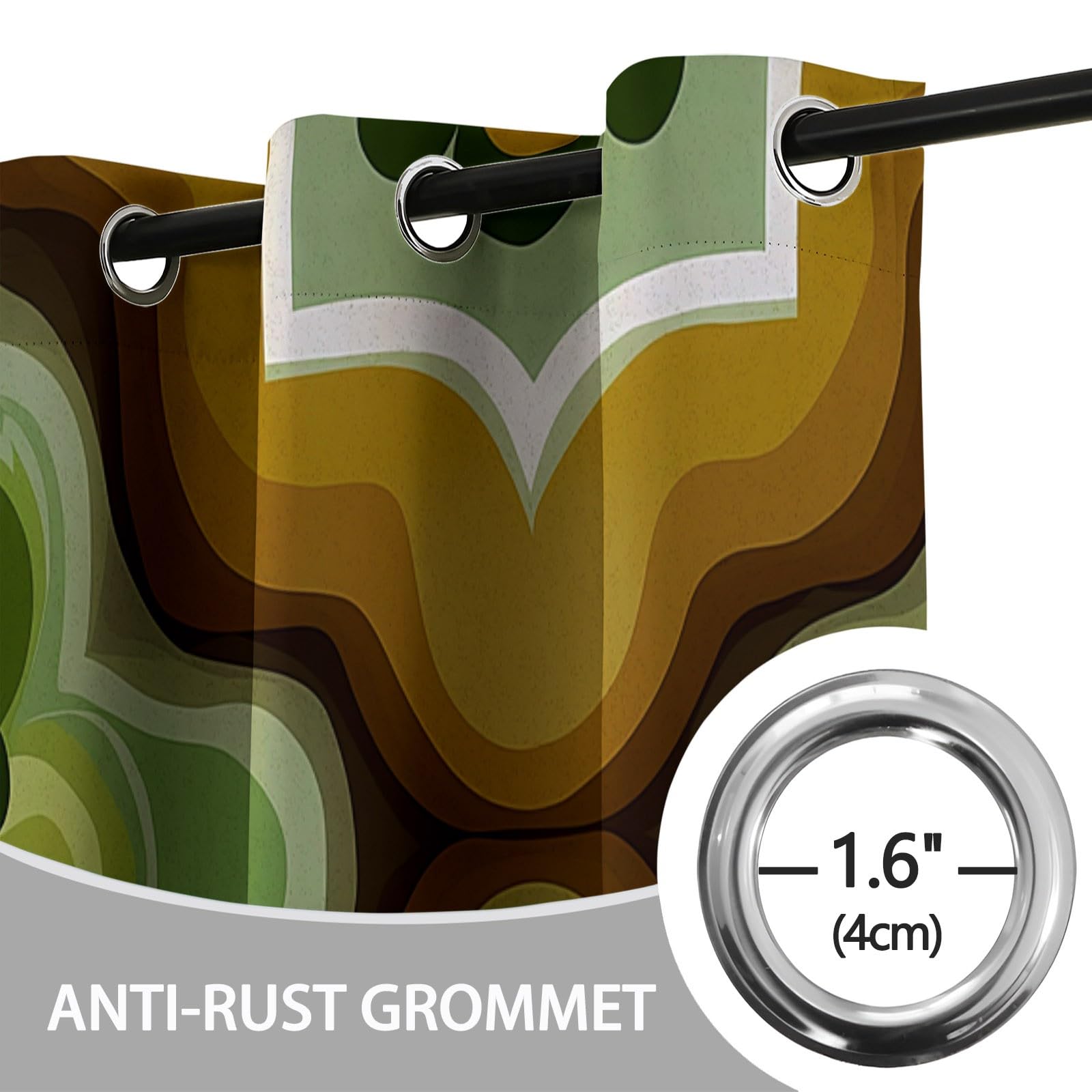 Décoration Géométrique Rétro, Rideaux Longs 140L X 260H cm (2 Panneaux), Tissu Occultant Thermique pour Baie Vitrée, Vert Marron