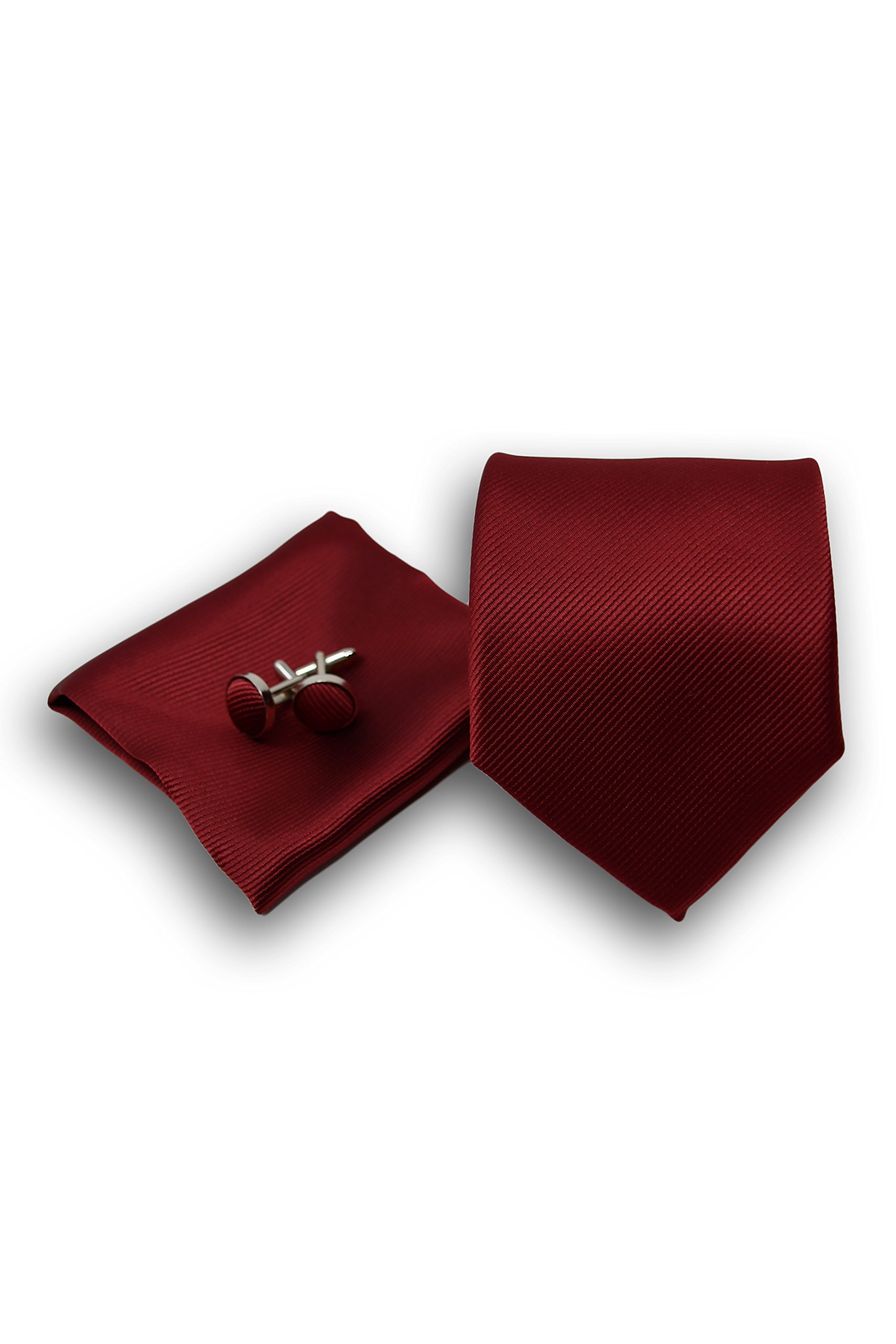 Sweet Leaf Cravatta da uomo, Fazzoletto da Taschino e Gemelli Rosso Scuro - 100% seta - Classico, Elegante e Moderno - (Confezione Regalo, ideale per un matrimonio, con un abito)