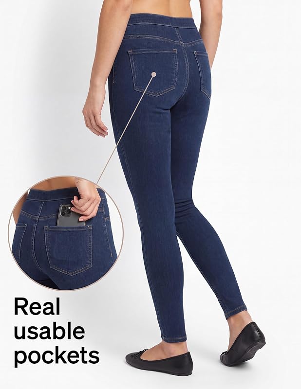 No nonsense Women's Classic Denim Leggings with Real Back Pockets, Elastic Waist, High Waisted - Stretchy & Trendy Jeans - Light Denim - X-Large image 6