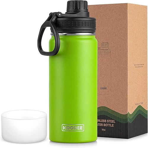 Miniatura 11 de koodee Insulated Water Bottle, 32 oz Stainless Steel Double Wall Vacuum Wide Mouth Sport Bottle with Leakproof Spout Lid (Navy) marino,Manzana Verde