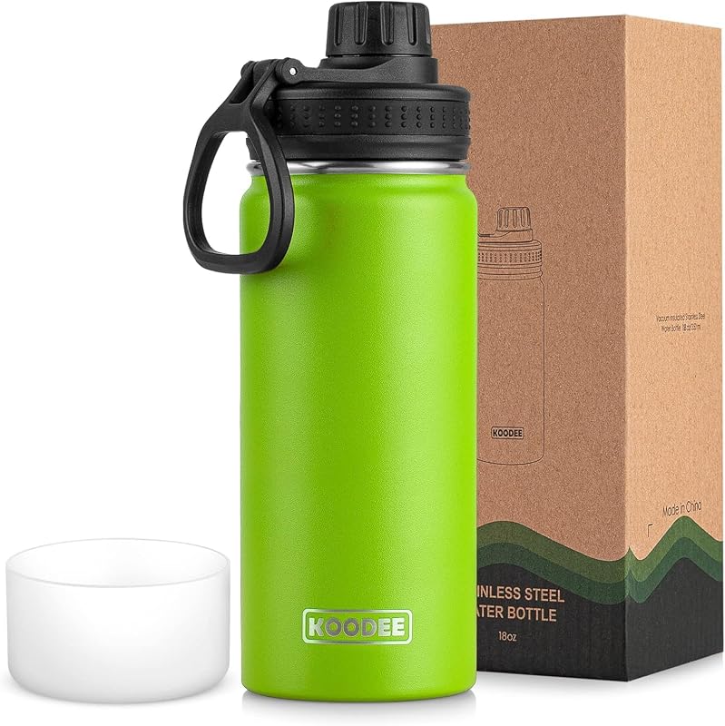 koodee Water Bottle-16 oz Stainless Steel Double Wall Vacuum Insulated Water Bottle for Gorls and Women, Reusable Metal Water Flask with Leakproof Spout Lid (Apple Green)