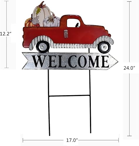 Miniatura 2 de Morning View Cartel de bienvenida con estacas de metal para camioneta y camioneta, color rojo, para jardín, árbol de Navidad, otoño, calabaza, al
