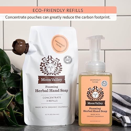 Miniatura 5 de Moon Valley - Bolsa de repuesto para jabón de manos espumoso, paquete de tres unidades, limón y romero, menta lavanda, jabón de pomelo, vegano y sin
