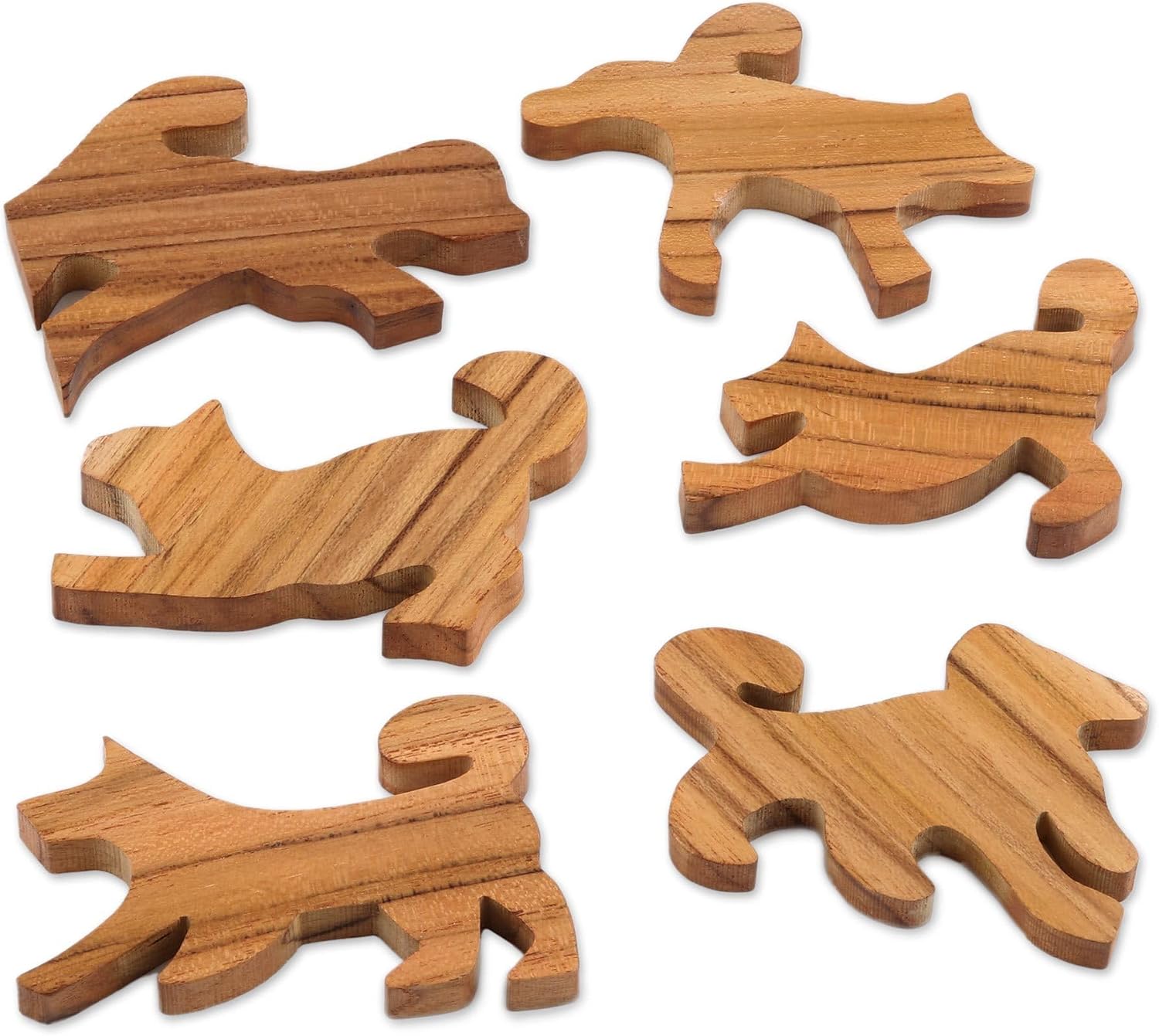NOVICA Artisan Handmade Teak Wood Game Dogthemed Stacking 6 Pieces Brown Teakwood India Chess Sets Games Puzzles Other Animal [largest Piece 2in H x 3.4in W x 0.4in D Smallest Piece 1.5in H x 2.7in W]