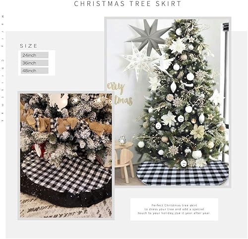 Miniatura 2 de SoarDream Falda de árbol de Navidad a cuadros blancos y negros de 24 pulgadas, mini falda de árbol de Navidad para decoración de tapete de árbol de