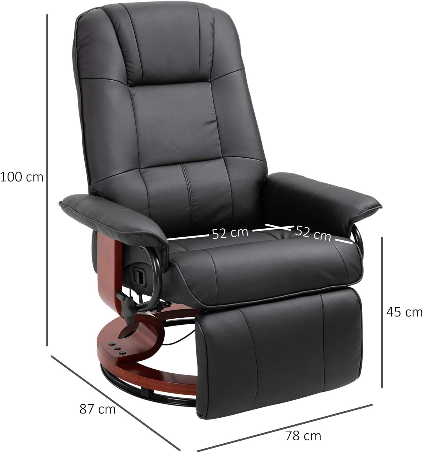 Diagram showing dimensions of the HOMCOM Relax Chair