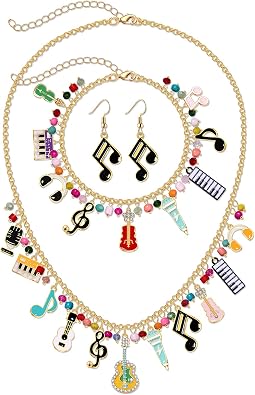 ARATLENCH Music Earrings Necklace Bracelet Jewelry Set Fun Music Theme Piano Guitar Violin Charm Necklace Bracelet Hypoallergenic Music Note Earrings Music Teacher Musician Gift