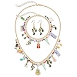 ARATLENCH Music Earrings Necklace Bracelet Jewelry Set Fun Music Theme Piano Guitar Violin Charm Necklace Bracelet Hypoallergenic Music Note Earrings Music Teacher Musician Gift