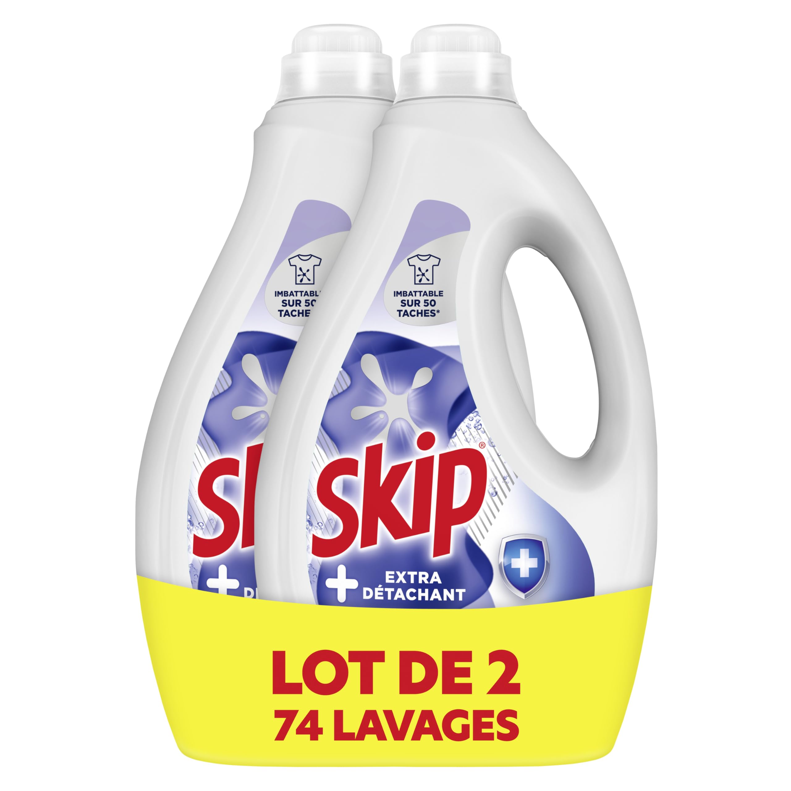 Skip Lessive Liquide Tout en 1 Extra Détachant, 80 Lavages | Élimine 50 taches tenaces, efficace en cycle court et à froid, formule concentrée pour un linge impeccable