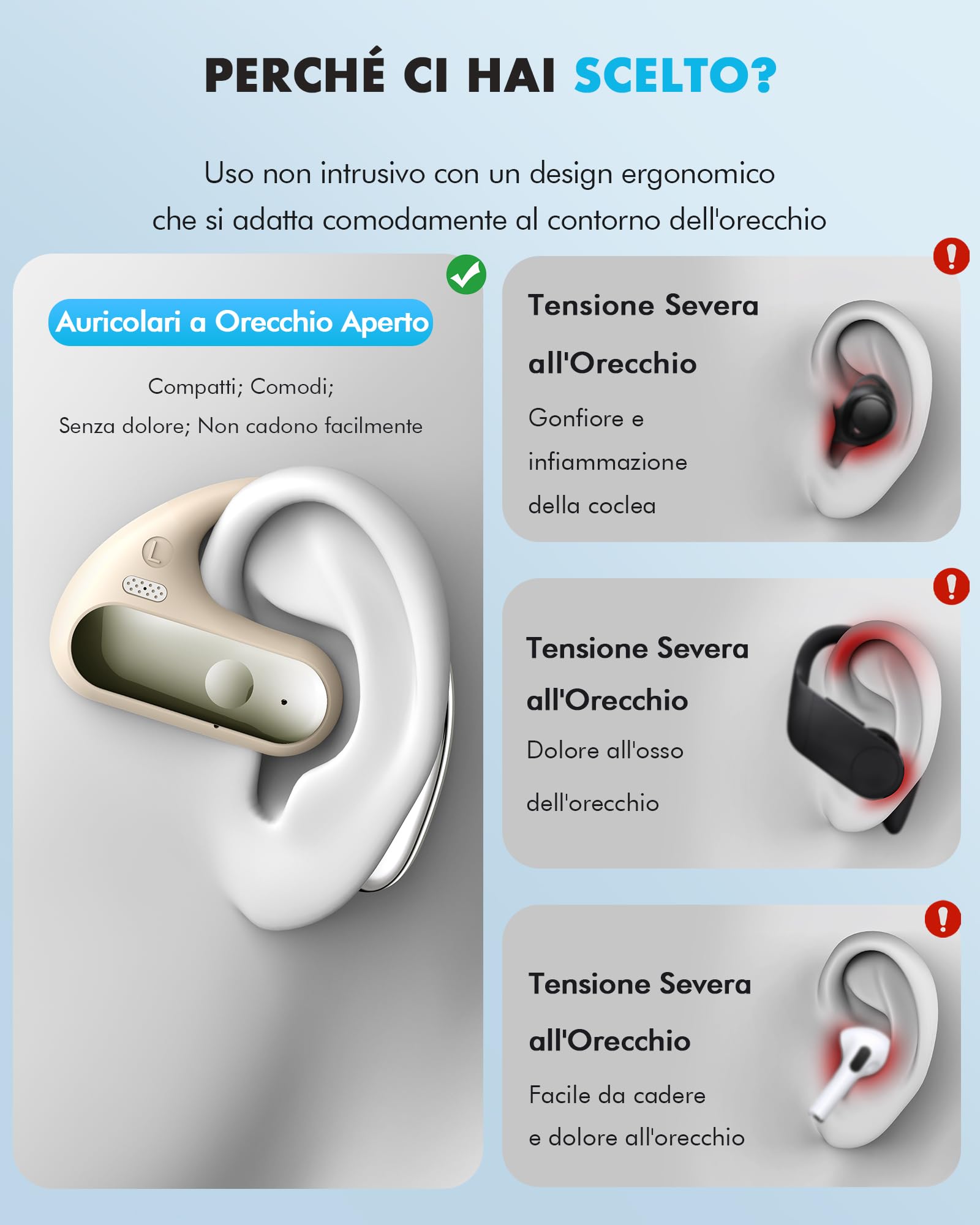 EUQQ Cuffie Conduzione Ossea Cachi - Auricolari Bluetooth Sport con Tecnologia Bluetooth 5.4, Design Aperto Ore, 50 Ore di Riproduzione, Perfetto per Sport, Corri e Attività All'Aria Aperta