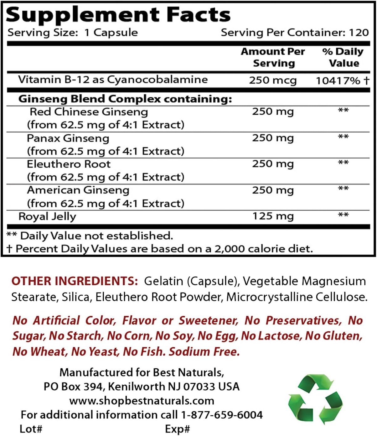 Best Naturals Ginseng complex 1000 mg, 120 Count : Health & Household