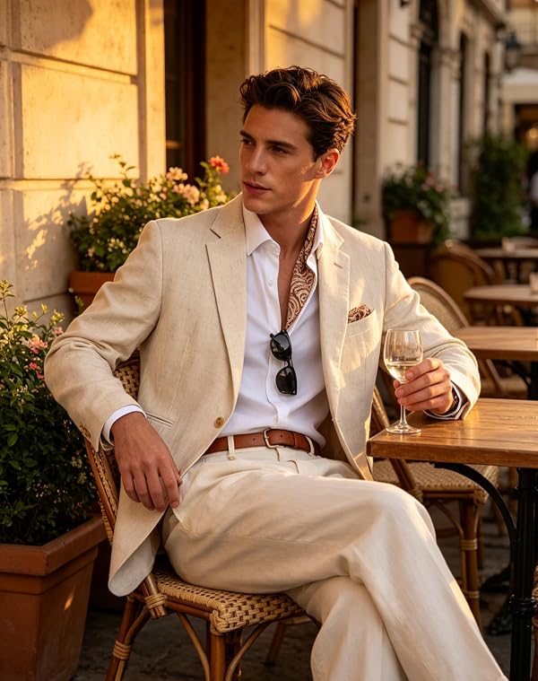 Linen Mens Suit Jackets Casual Men Tuxedos Sport Coat Blazer Beige S by Pyiuhs - Used condition - US$42.34