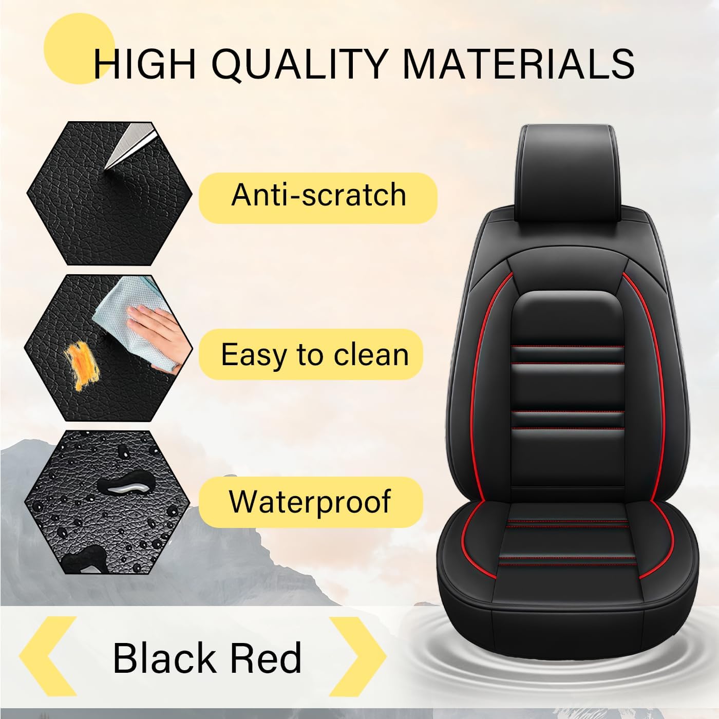 Leather Car Seat Covers Fit for Subaru Ascent 2019-2023, Car Seat Cover 7 Seat, Non-Slip and Waterproof Full Set Accessories(Black Red)