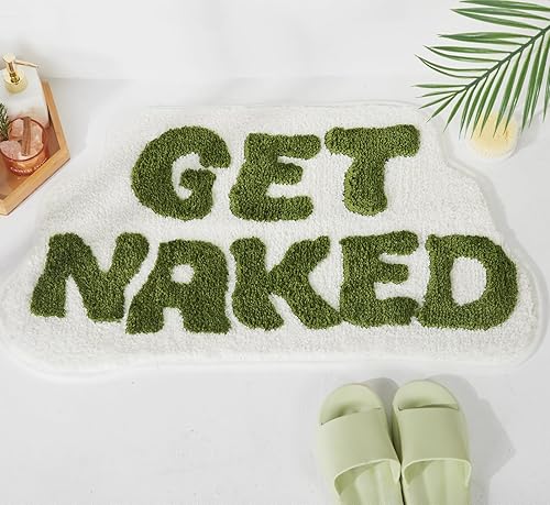 Irregular Get Naked - Alfombra de baño verde, divertidas alfombras de baño, decoración de baño pequeña, bonita y antideslizante, 31 x 18 pulgadas