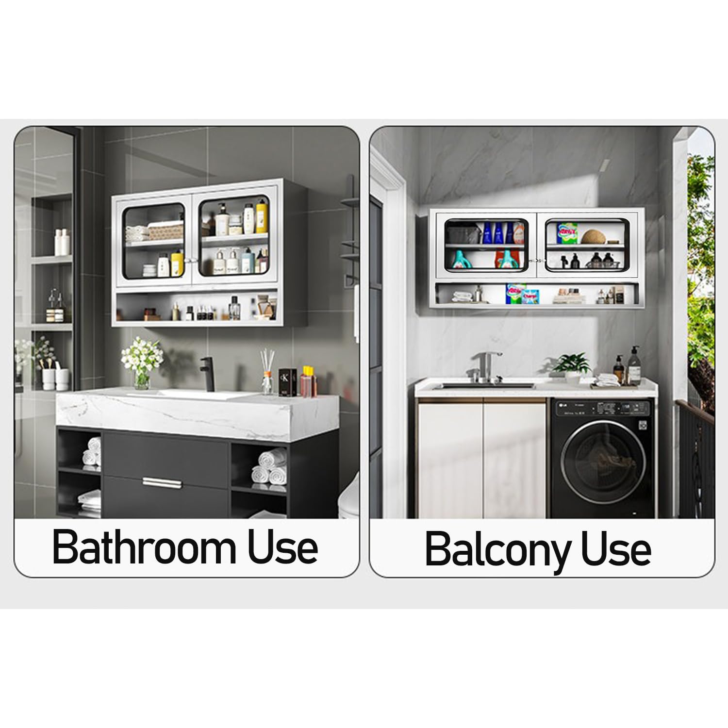 inless - Armario de acero con puertas, estantes multiusos que ahorran espacio para cocina, baño, balcón, unidad de pared a prueba de polvo, 80 x 70 x 35 cm, y Slish nizat Solut