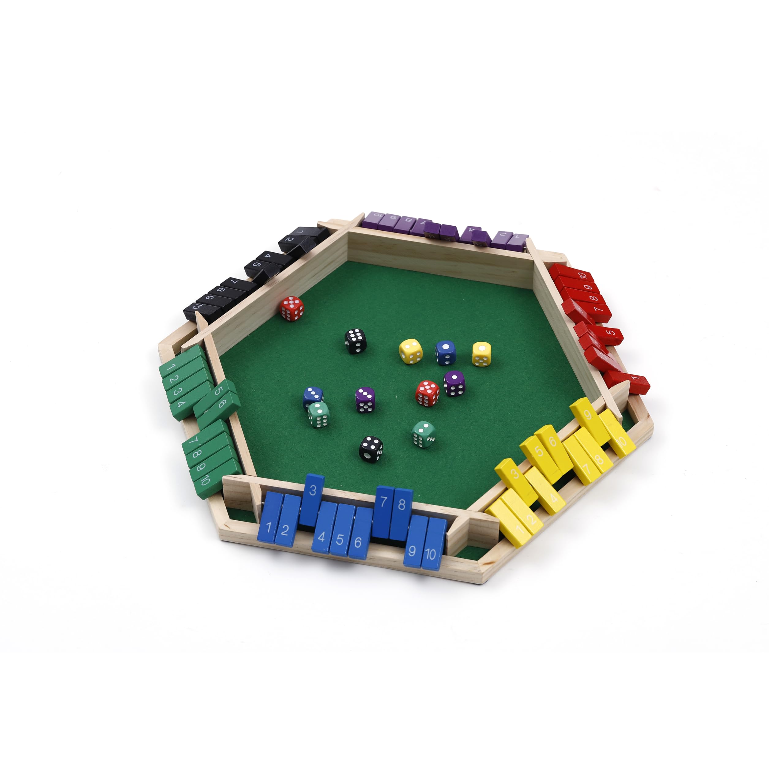 Flero Shut The Box - Set di dadi a 6 giocatori, tattica e gioco di calcolo (multicolore)