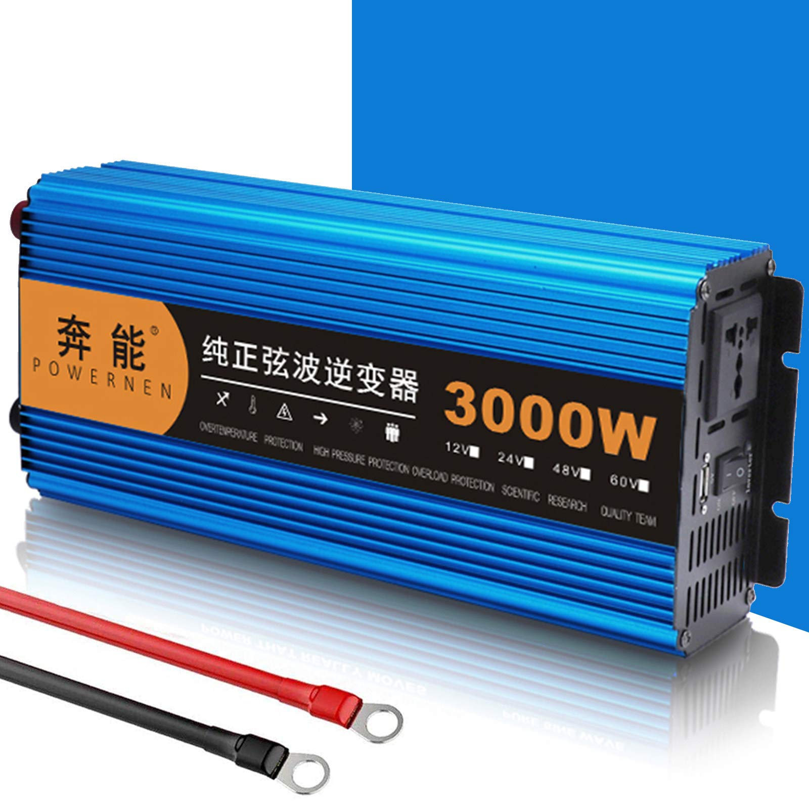 Pure Sine Wave Inverters Power Inverter 1500W 2250W 3000W 4000W DC 12V to AC 220V/230V/240V Converter with LCD Display Outlets & USB, Peak Power 3000W 4500W 6000W 8000W,3000W