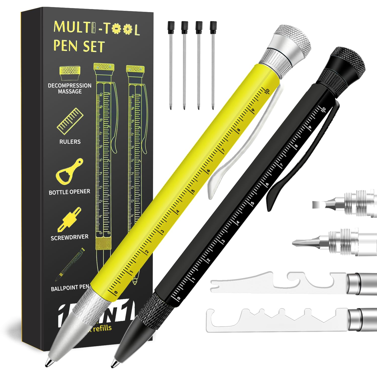 Stylo Multifonction 9 En 1 YOFIG - Cadeau Homme Original - Outil Portable Avec Lumière LED Et Tournevis