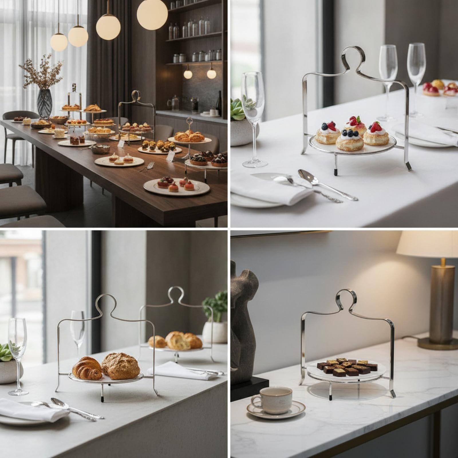 Gralara Présentoir à Dessert Plateau Support , Argent , 1 Niveau, Support En Acier Inoxydable
