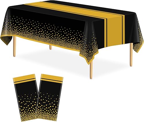 Miniatura 10 de Paquete de 2 Manteles Blancos y Dorados Decoraciones para Fiestas Mantel de Plástico Blanco Impreso Camino de Mesa Dorado 54 x 108 Pulgadas Cubierta