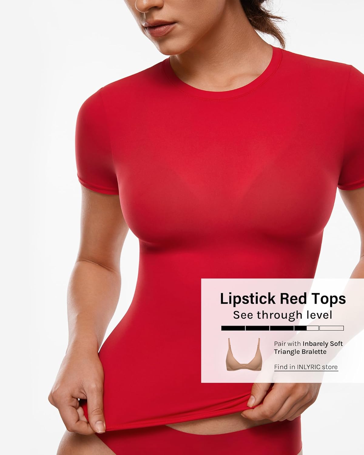 INLYRIC Women's Inbarely Soft Short Sleeve Tops Crew Neck Summer Going Out Tees Basic Slim Fitted Breathable T-Shirt - Image 2