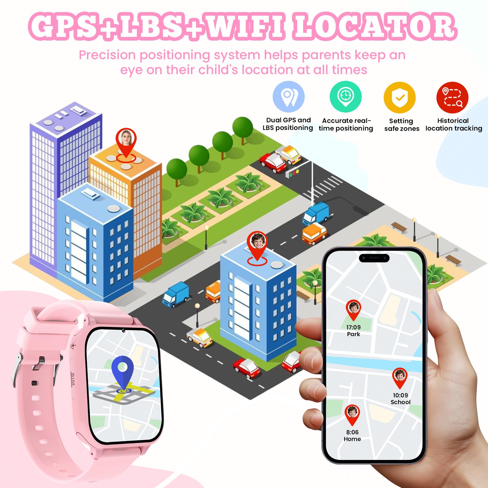 4G Smartwatch Bambini, Kids Smart Watch Intelligente con GPS, SOS, WIFI, Chat Vocale, Videochiamata, Modo Classe, Giochi Sveglia Contapassi Ragazzi Ragazze Orologio Regalo 4 ai 12 anni, Rosa