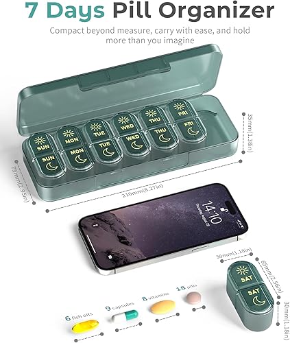 Miniatura 2 de Organizador de Píldoras 2 Veces al Día, Pastillero AM y PM de 7 Días, Organizador de Píldoras de Medicina, Pastillero de 7 Días, Organizador de