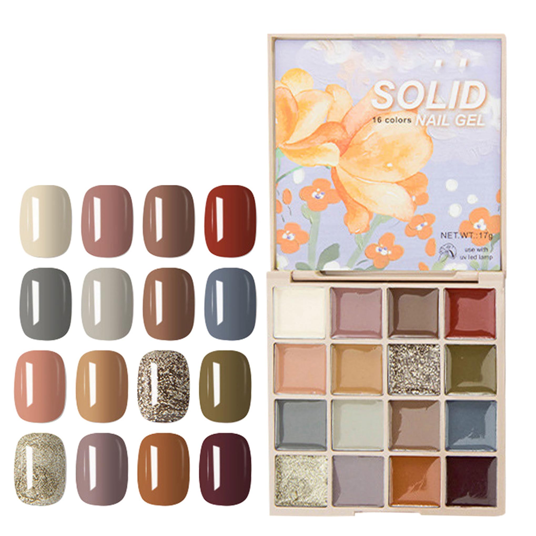 Cream Gel Polish Palette, 16 Colors UV Light Required Glossy Finish for Nail Art Manicure DIY Salon All Seasons (C)