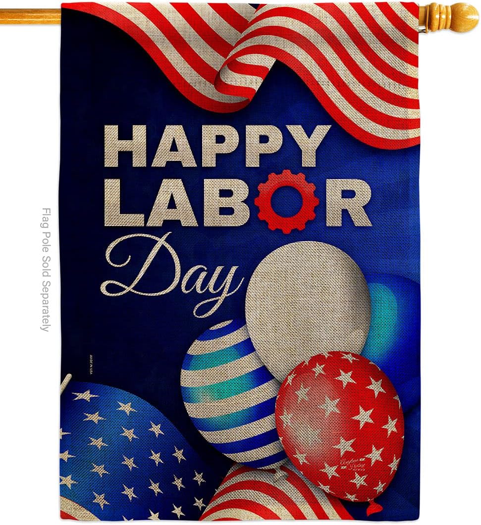 Labor Day Balloon Burlap Burlap House Flag Americana Star and Stripes Patriotism Independence Memorial United State American Small Decorative Gift Yard Banner Double-Sided Made In USA 28 X 40