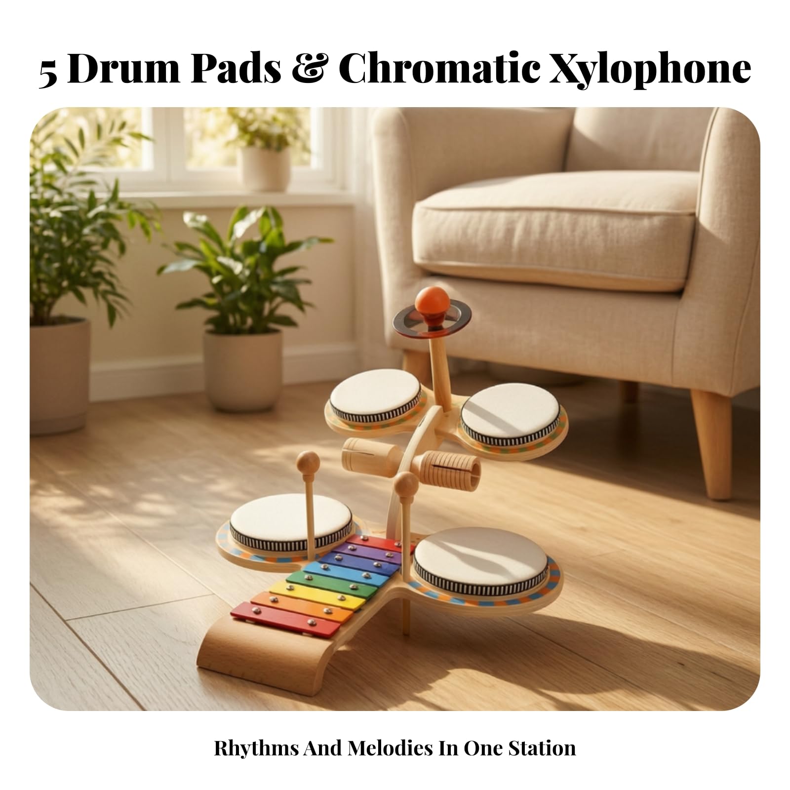 Banco Musicale in Legno | Multistrumento, Tavolo Musicale con Xilofono, Strumento a Percussione con Xilofono, per Casa, Neonati , Stile B