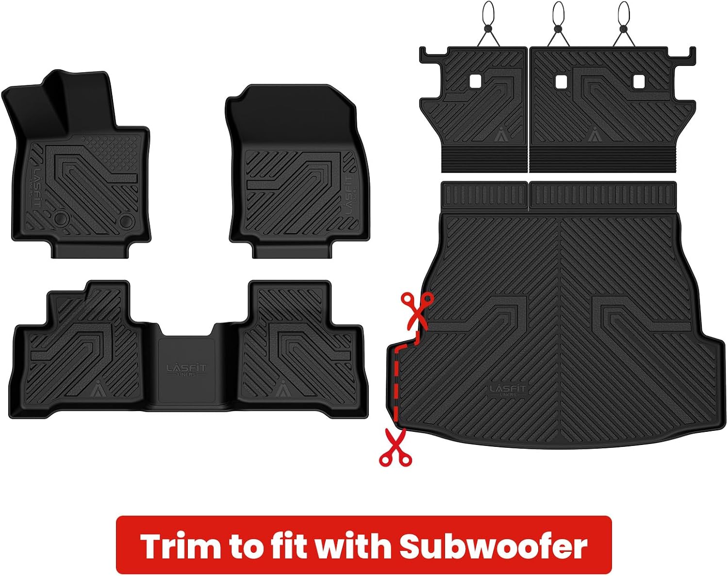 LASFIT Floor Mats & Trunk Mat & Backrest Mat for Toyota RAV4 2026 Hybrid (Not Fit Plug-in Hybrid. Fit for Cargo with Subwoofer) RAV 4 All Weather TPE Custom Fit Automotive Car Liner Accessories Black