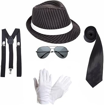 RockParty Michael Jackson-Inspired Fancy Dress Costume Set   Sequin Glove, Fedora Hat, Tie, Braces & Aviator Sunglasses   King of Pop Tribute Accessories