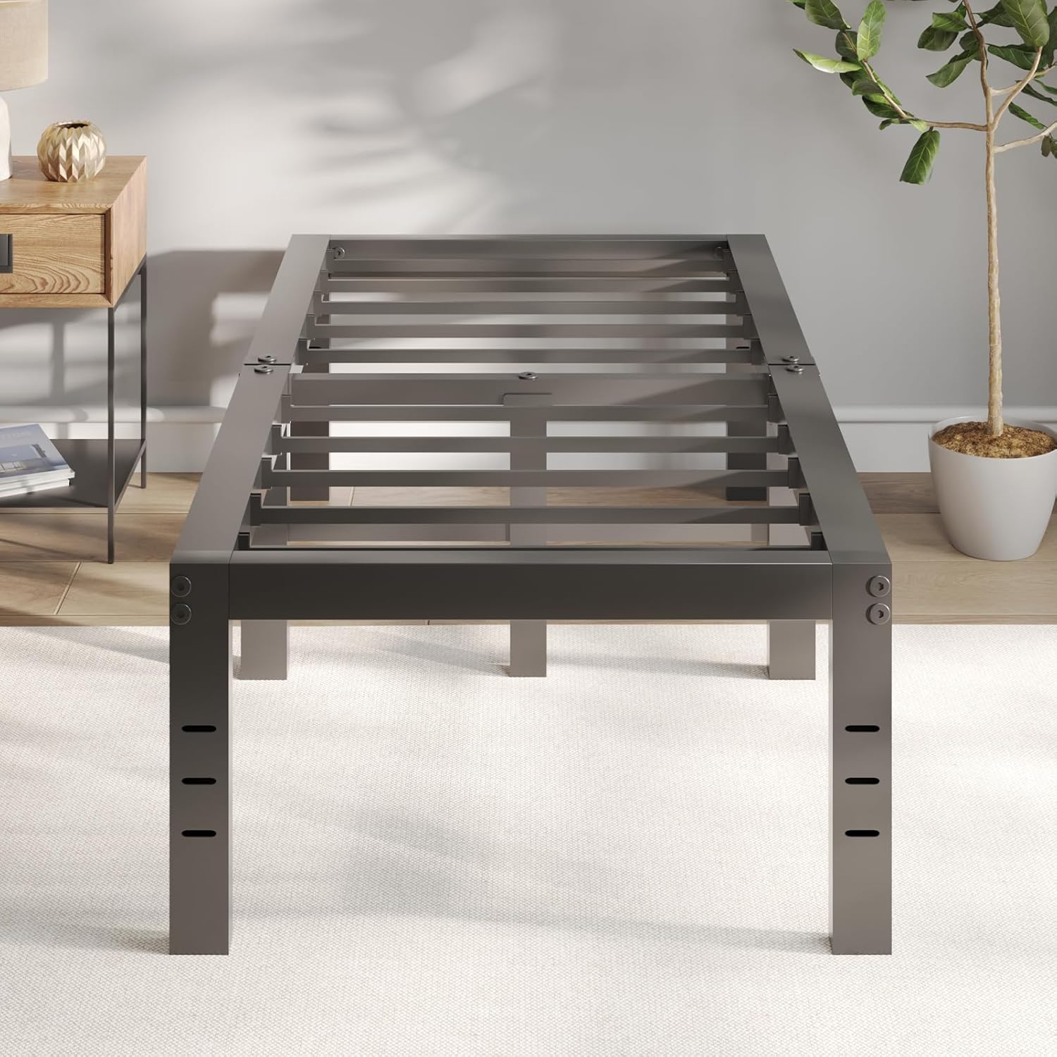 novilla bed frame twin, 18 inch simplicity metal platform twin size bed frame with underbed storage, no box spring needed, heavy duty steel slat support, for bedroom, guest room, noiseless 18 inch twin dark black