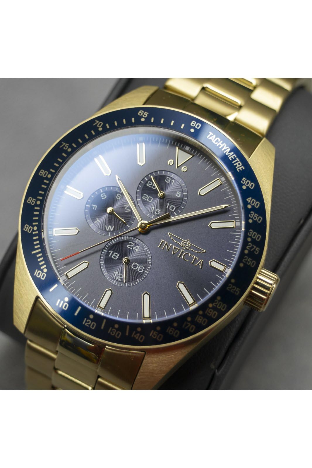 Invicta Aviator Men 45mm Stainless Steel Gold Blue dial VH67 Quartz