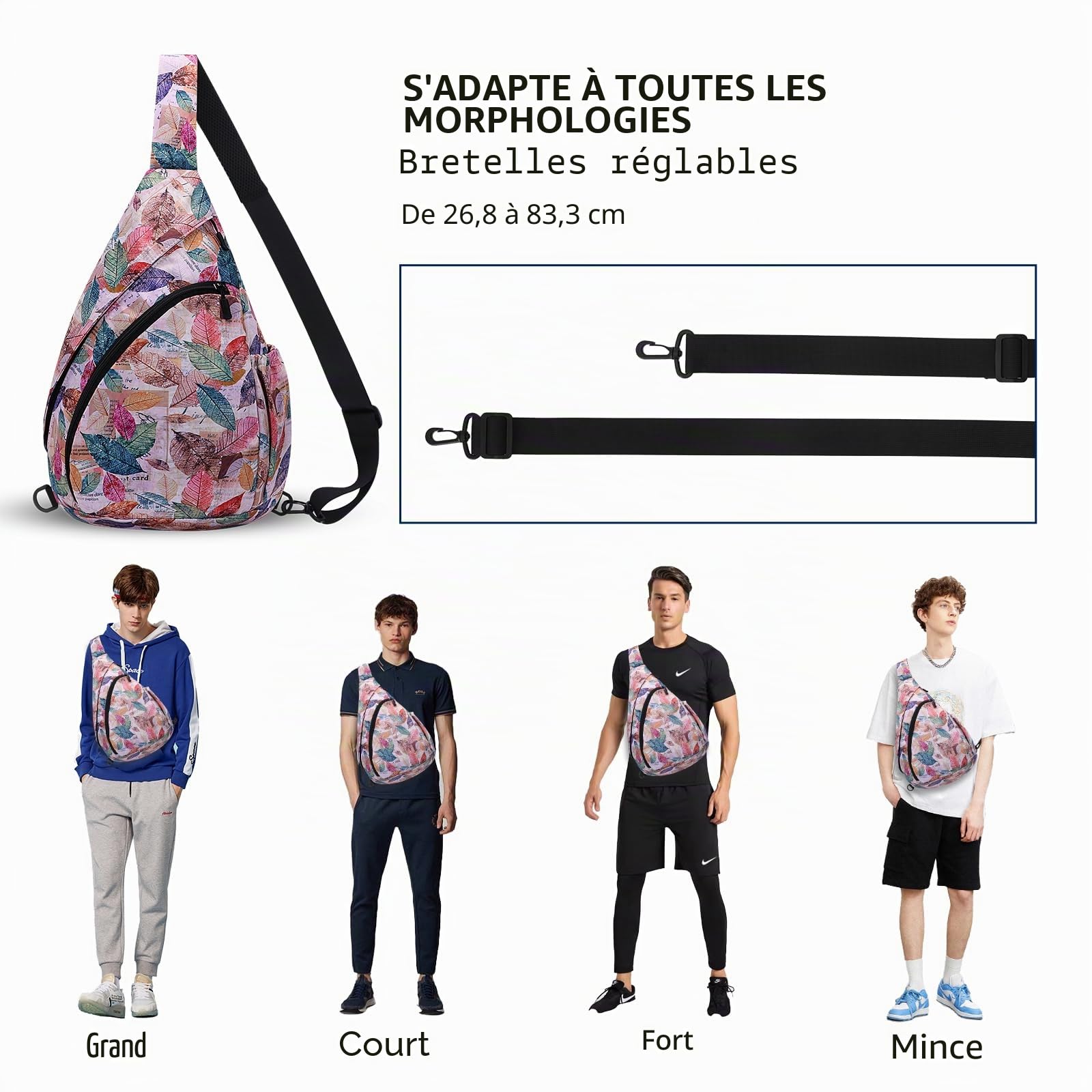 HUA ANGEL Sac de Poitrine Femme Homme Ultra Leger Sac à Dos Crossbody ave Bandoulière Convertible & Plusieurs Poches pour Sport Week-end Voyage Travail Randonnée Pickleball Piscine Plage