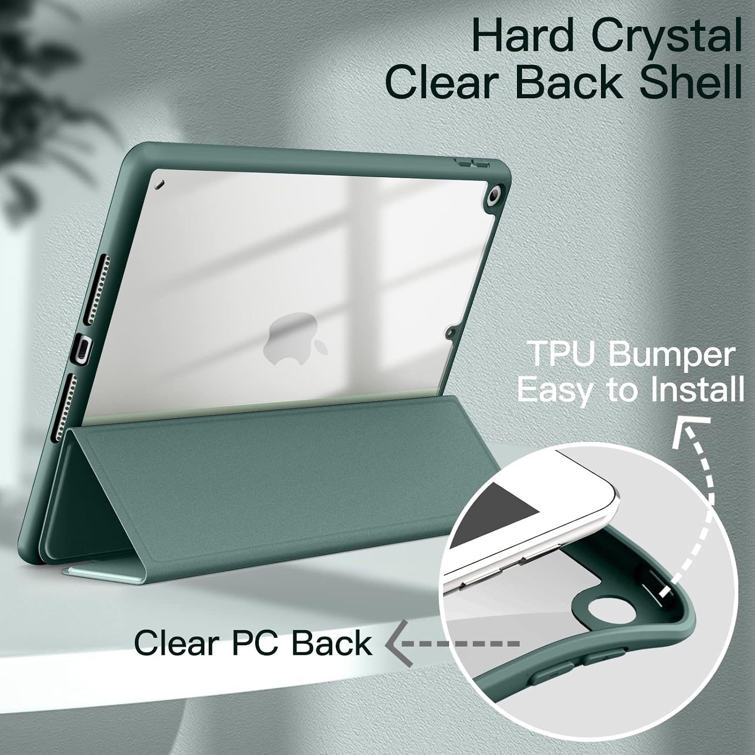 JETech Case for iPad 9.7-Inch (6th/5th Generation, 2018/2017) with Pencil Holder, Clear Transparent Back Shell Slim Stand Shockproof Tablet Cover, Auto Wake/Sleep (Misty Blue)