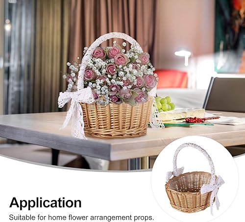 Vista 7 de Cabilock Cesta tejida de 11 pulgadas con asa de encaje, cesta rústica hecha a mano para ceremonias, arreglo floral bohemio vintage y almacenamiento