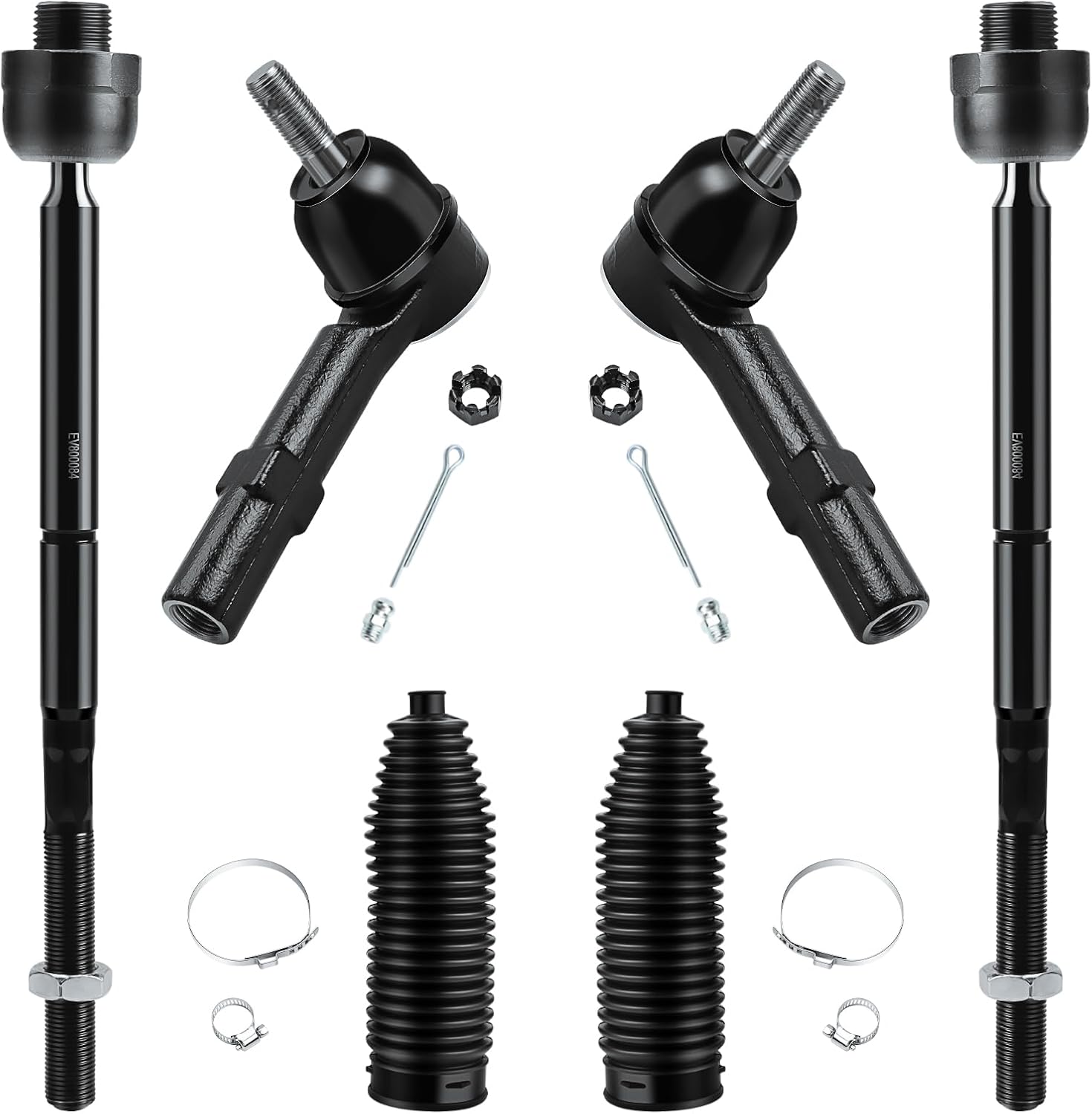 Front Tie Rod Ends for 2007-2013 Chevy Silverado Avalanche Suburban Tahoe GMC Sierra Yukon XL 1500 Cadillac Escalade ESV EXT, 4 Inner and Outer Tie Rod Ends 2 Boots, EV800084 ES8002234-6Pcs